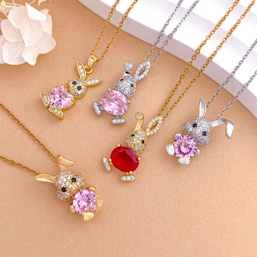 Necklace Cartoon Cute Rabbit Light Luxury Titanium Steel Necklace Fashionable Exquisite Copper Micro-inlaid Zircon Non-fading Accessories
