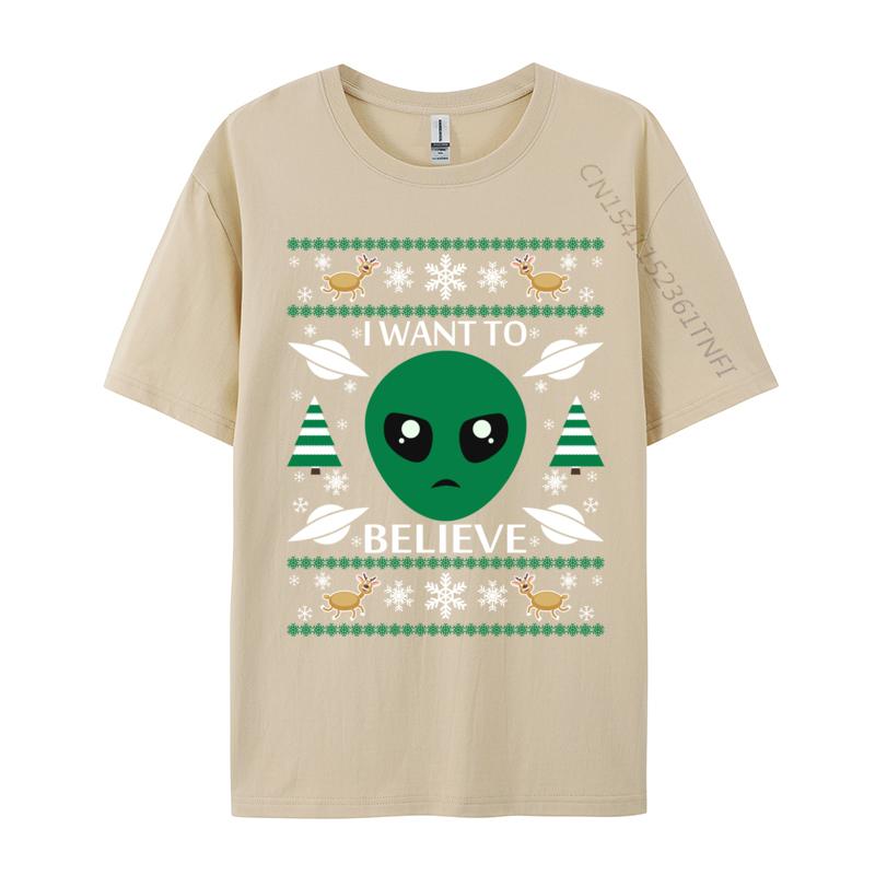 I Want To Believe Alien Christmas Shirt 2024 Men T Shirts Casual Crazy Tees Cotton Fabric Design Tees Crew Neck Drop Shipping