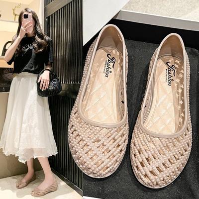 Vielseitige Tasche Kopf Hausschuhe weichsohlige Sandalen 2025 Sommer neu lässige Damen Flachsohlenmode hohle Schuhe Strandschuhe