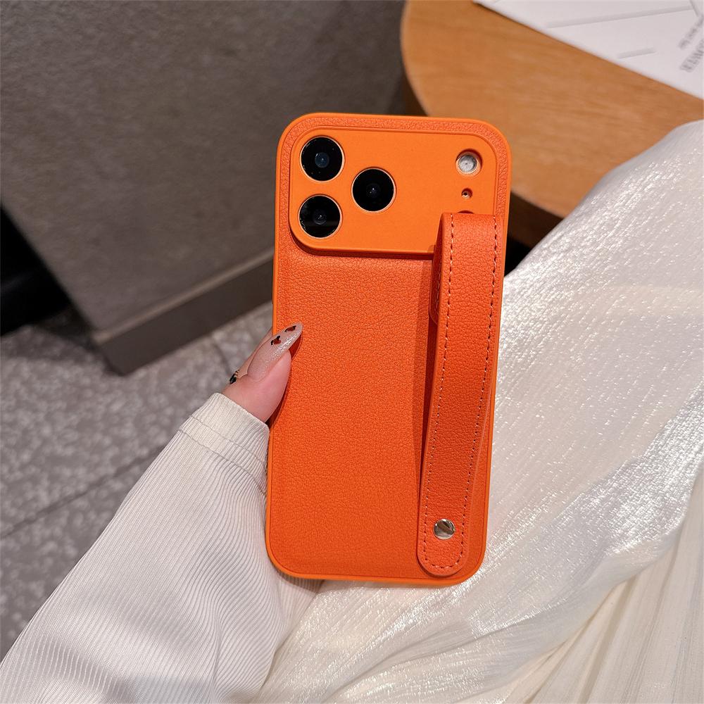 

Leather Bracket Wrist Strap Candy Stand Case For iPhone 17 16 15 14 13 12 11 Pro Max Plus Air Hand Band Holder Silicone Cover iPhone17