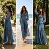 Beach Dress Women Faux Denim Maxi Dress, Mesh Patchwork Long Sleeve Button Simple Style Down Shirt Casual Loose Vintage Summer
