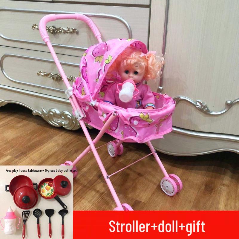 Baby Girl Doll Stroller with Light and Sound - Pretend Play Birthday Gift