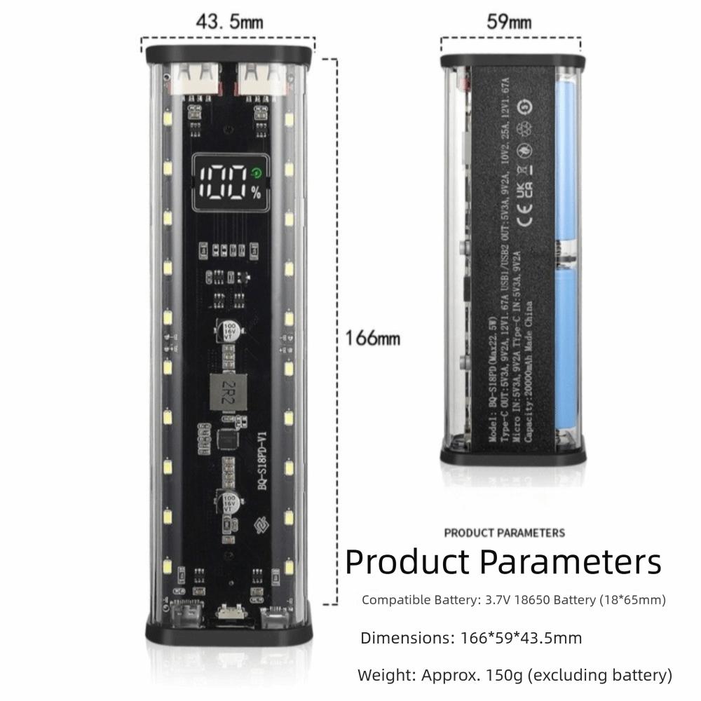 LED Screen Battery Storage Box 8x18650 Fast Charging Power Bank 18650 Battery Box  Outdoor Use