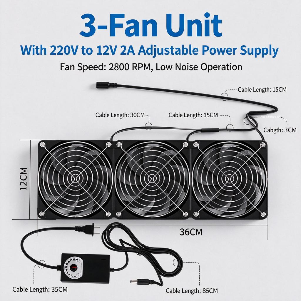 12CM 2800 U/Min Einstellbare Geschwindigkeit DC-Kühlventilator, Leiser Abluftventilator für Server, Router, Laptop & Sukkulentenkühlung