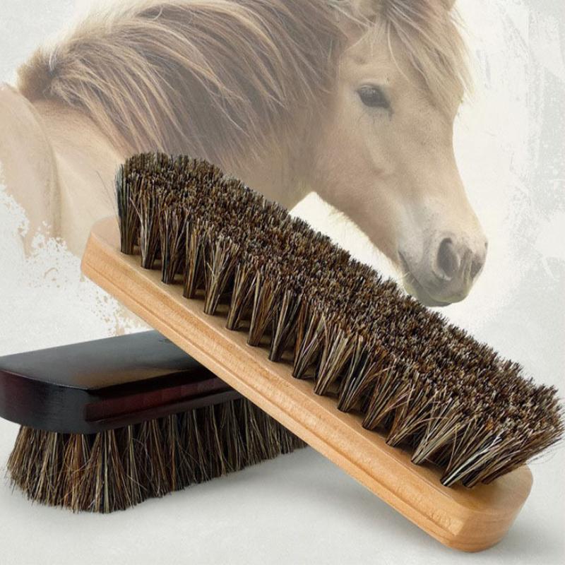 1Pc Horsehair Wooden Brush Shoe Polishing Brush Polishing Buffing Brush Seat Handle Dashboard Roof Cleaning Brush