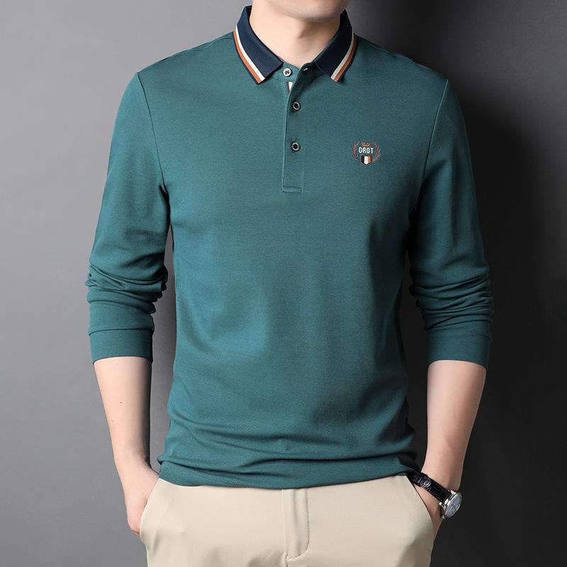 

Spring and Autumn New Men s Clothing for Young and Middle-aged Men Long-sleeved T-shirts Korean Version Solid Color Casual Long-sleeved POLO Shirts XXXL
