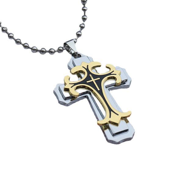 2024 Trending Titanium Steel Three-Layer Cross Pendant Necklace for Men