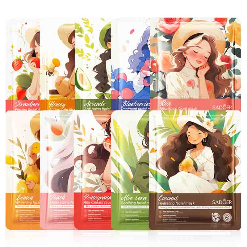 10 Stück SADOER Früchte Gesichtsmasken für das Gesicht Feuchtigkeitsspendend Aufhellend Straffend Hydrierend Gesichtsmaske Schönheit Gesicht Hautpflege Produkte