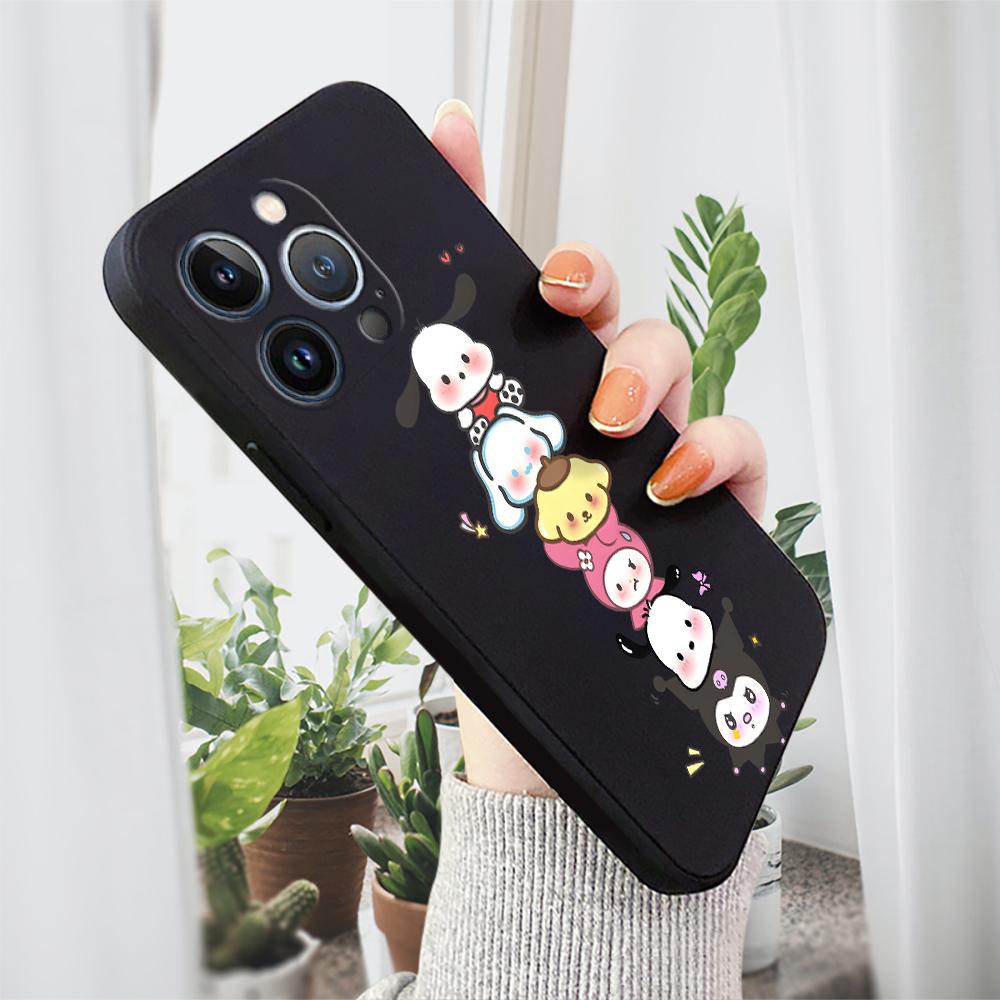 Cute Cartoon Phone Case for iPhone 15 14 13 12 11 Samsung Galaxy A12 A52 S24 S23 Xiaomi POCO Redmi Soft Square Liquid Silicone Cover Casing