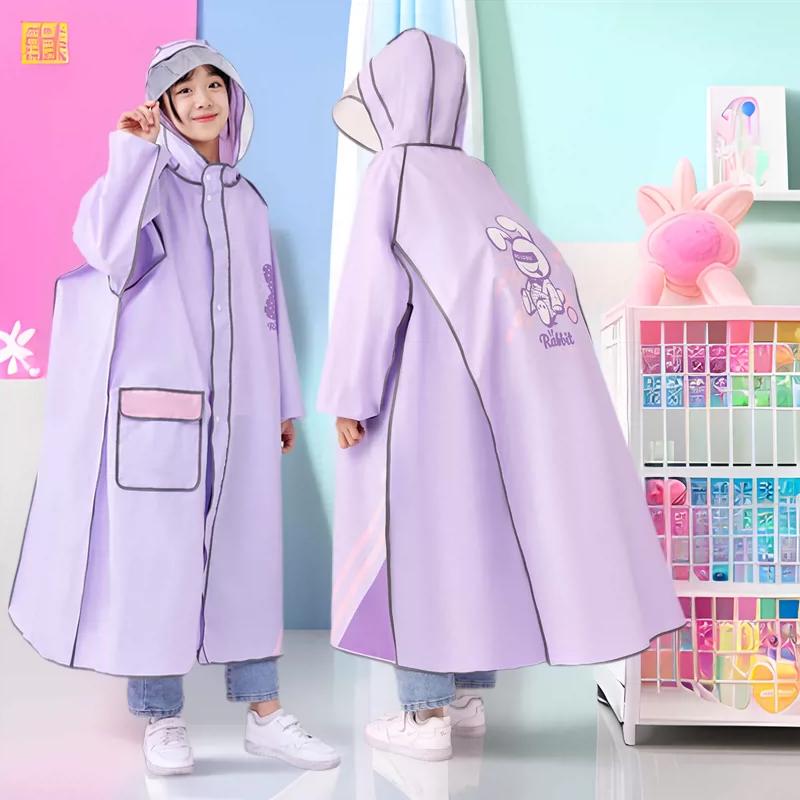 New Model Children's Raincoat for Boys and Girls with Backpack Space, Double Placket, Large Brim, Rainproof, Outdoor, for Students Going to School