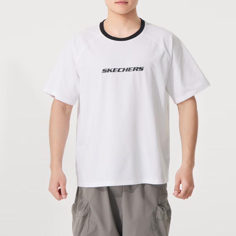 Skechers Fashion Sports Series Breathable Casual Short Sleeve T-Shirt Unisex tops Bright-White P225U118-0019