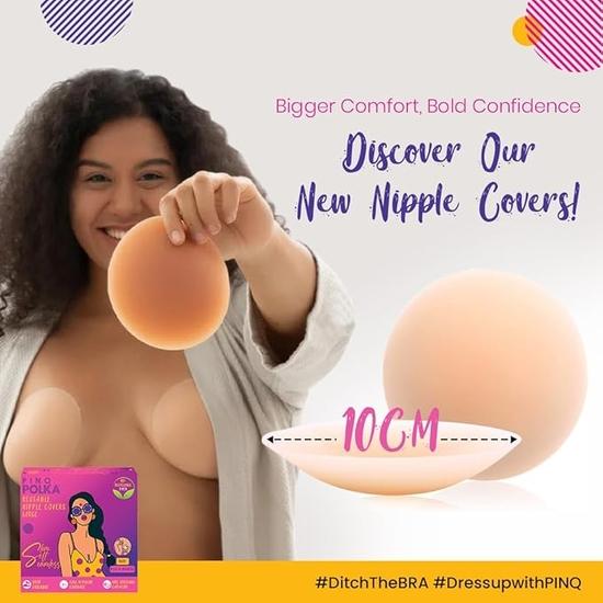 PINQ POLKA Breast Lift Tape Pasties 6 Pcs DD-E Cup Size with 10 Nipple Pasties & Reusable Nipple Cover 10 Cm|Shape Enhancer Body Tape|Skin Friendly