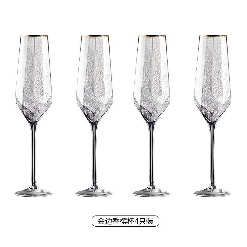 Cupă de vin roșu de cristal cu margine de aur Ciocan european Cupă de șampanie Cupe din sticlă colorată Set pahare de vin vintage Pahar cu spirt