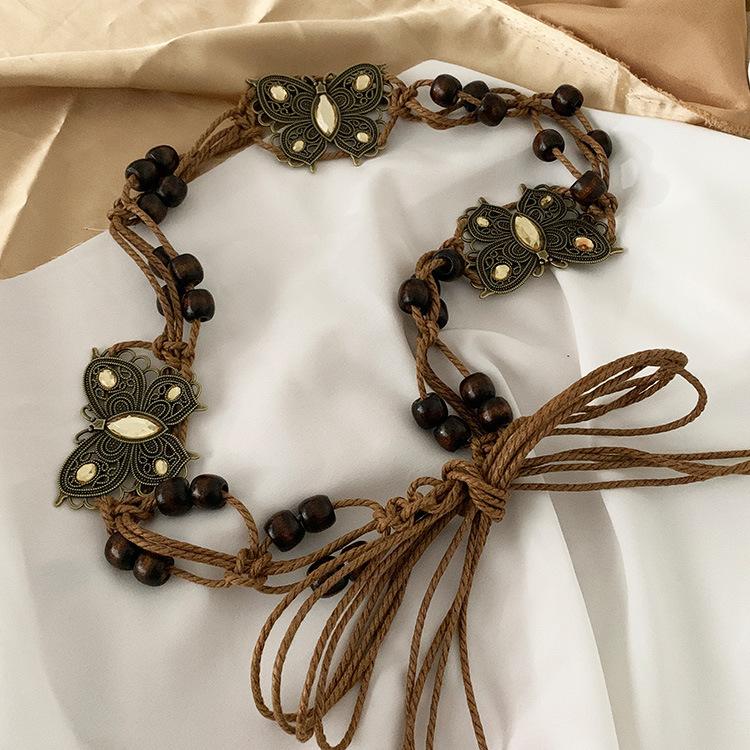 Bohemian retro gevlochten etnische tailletouw accessoires riem damesdecoratie met rok high-end tailleketting geel