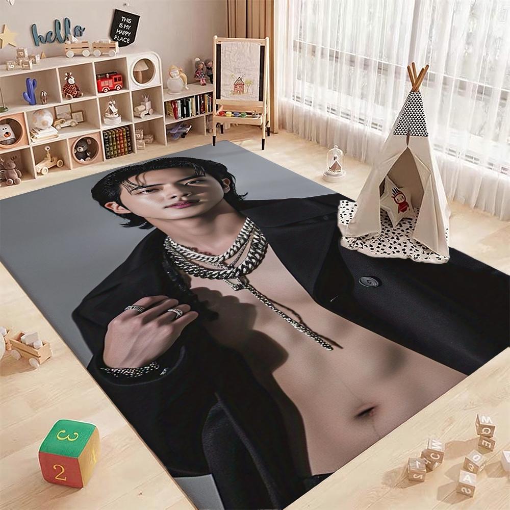 Idol Jin Stylish Black Fashion Indoor Rug Soft Texture Nonslip Carpet For Bathroom Kitchen Home Party Decor Valentine'S Day Gift