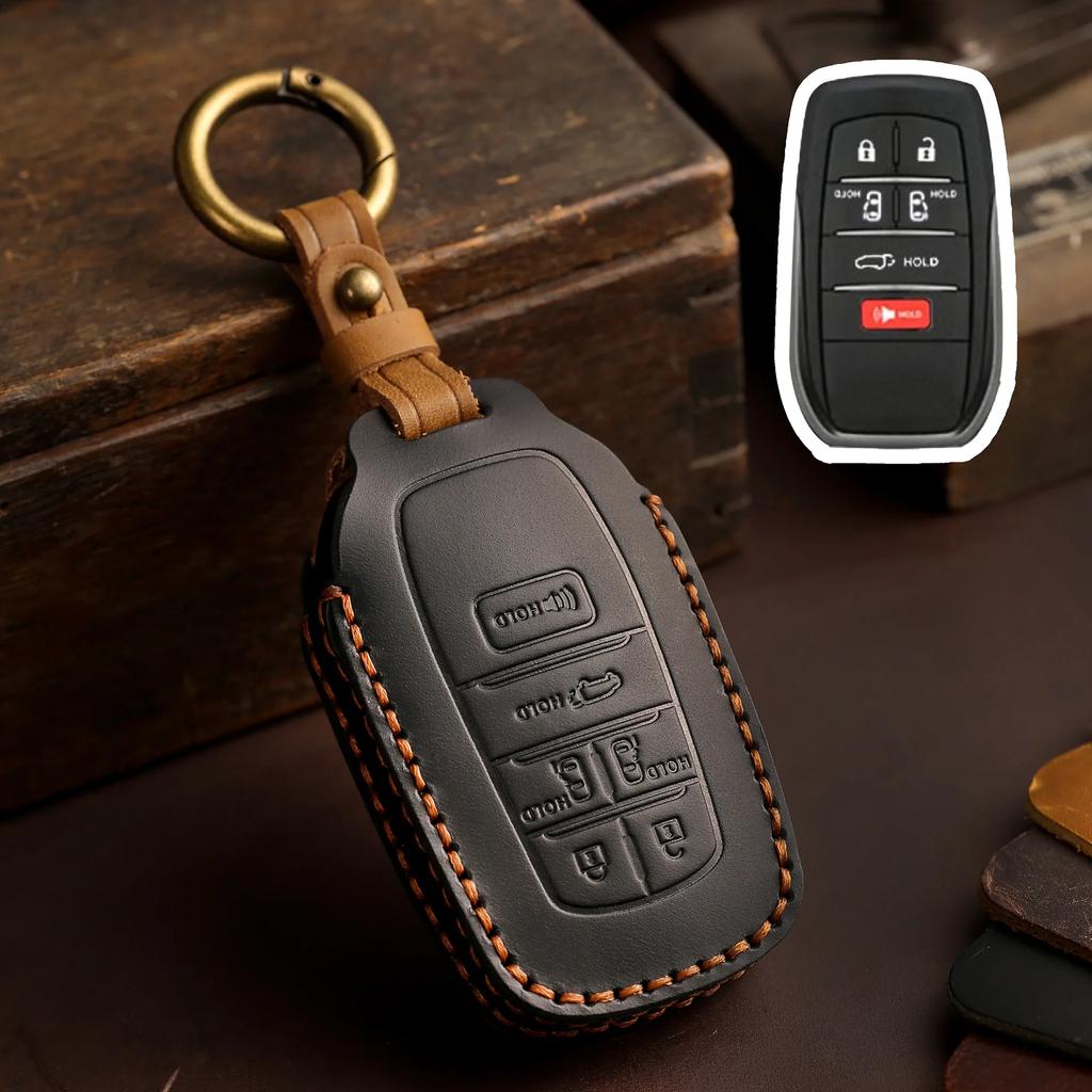 For TOYOTA Sienna RAV4 VENZA Mirai Hybrid Vehicles Alphard PREVIA Voxy Keyless Go Remote Leather Car Key Cover Case Keychain Set