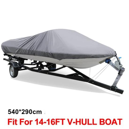 X AUTOHAUX 14-22ft 210D Trailerable Boat Cover Waterproof UV Protector Fishing Speedboat V-shape Black Sunproof Boat Cover Gray 14-16FT