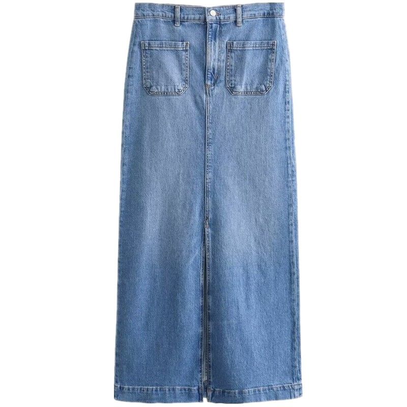 Fashion Style 2024 Spring New Arrival Women's Patch Pocket Mid-Length Denim Skirt 6147084 427