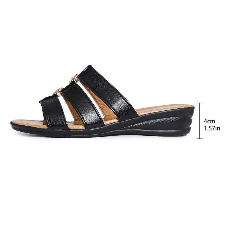 2024 High Quality Women's Shoes New Summer Women's Slippers Large Size Solid Color Metal Decoration Casual Low Heel Slippers