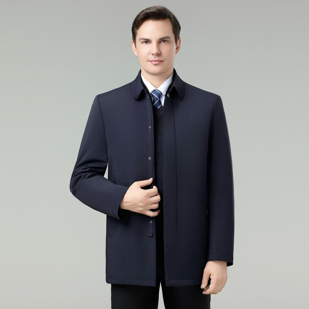 Men's Winter Down Jacket: Removable Liner, Warm Lapel Coat, White Duck Down, Middle-Aged Business Style