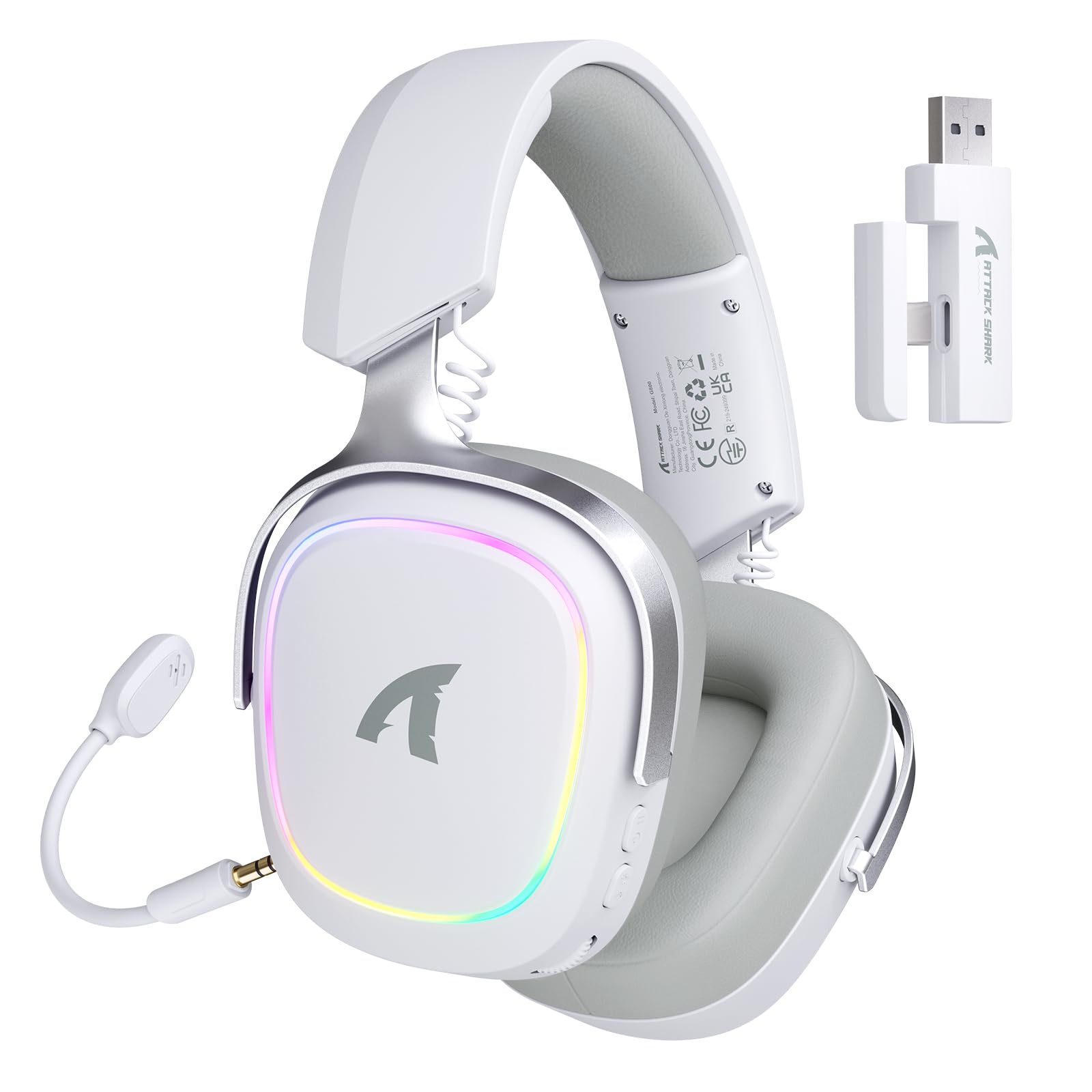 

ATTACK SHARK G800 Gaming Professional Wireless Surround Sound with Sound 3 Aluminum 50mm AI Removable Adjustable Compatible with and PS5 Headset, RGB, білий