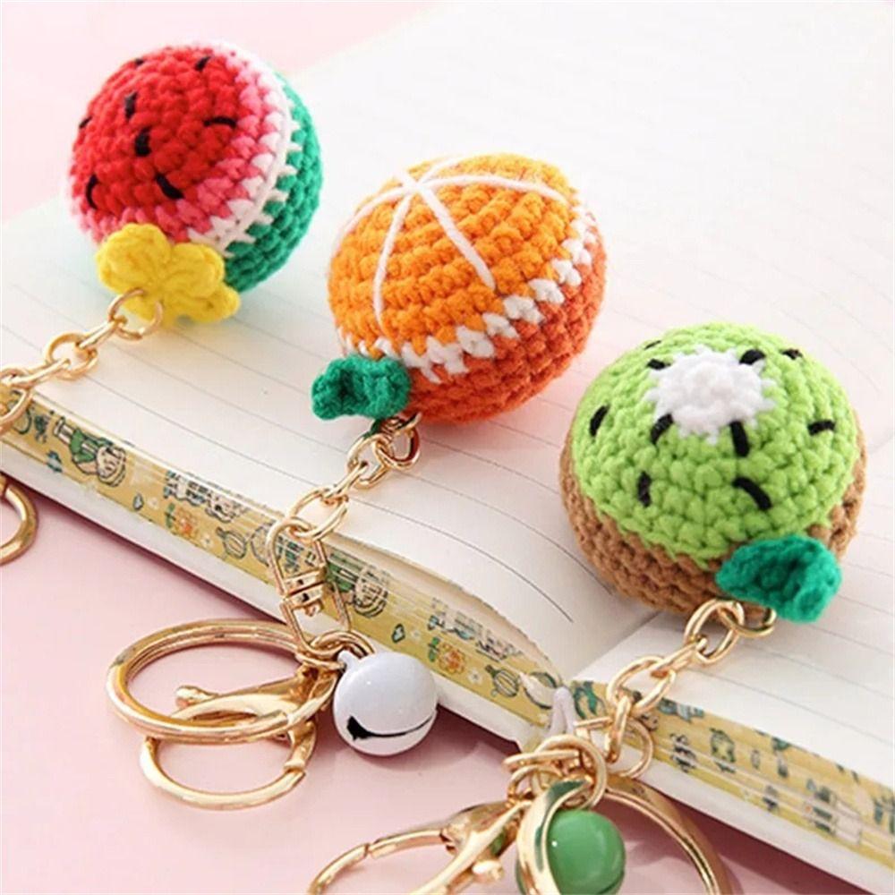 Strawberry Knitting Car Keychain Lemon Donut Knitted Keyring Fruit Keychain  Ladies Girls