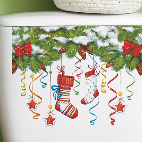 Weihnachten WC Aufkleber grüne Blätter Tannenzapfen Dekoration selbstklebende Fenster Glas Home Wand