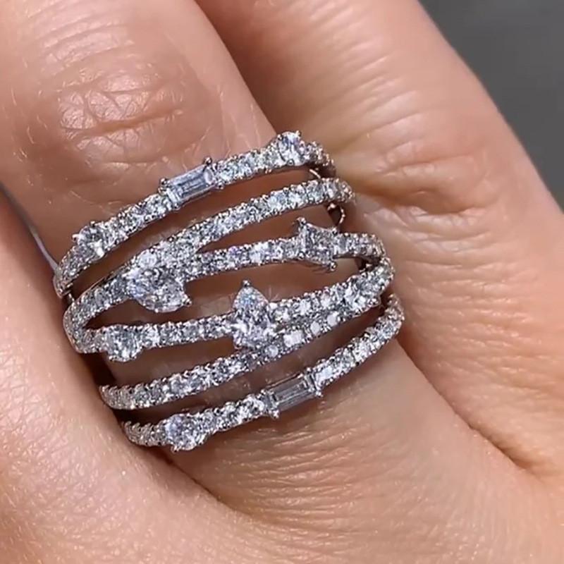 CopperMulti layer Ring for Women Female Luxury Bright Zirconia Finger Accessories Fashion Party Jewelry