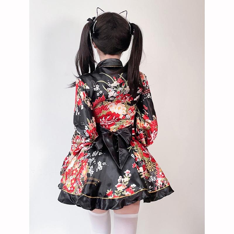 Japanese Yukata Robes Kawaii Girls Floral Printed Haori Suit Lovely Lolita Dress Women Maid Cosplay Costume Halloween