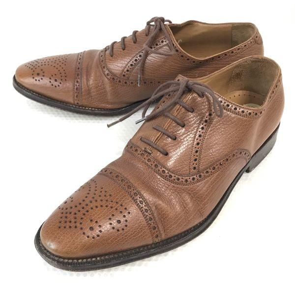 

BARRATS 1890 Spanish Royal Warrant Pebbled Leather McKay Welt Semi Brogue Shoes Size 9.5 28.0cm Brown Dress Shoes