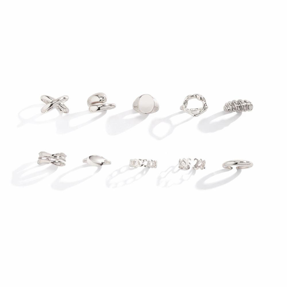 Metal Texture Ring Set Smooth Surface Ring Fashion Open Ring