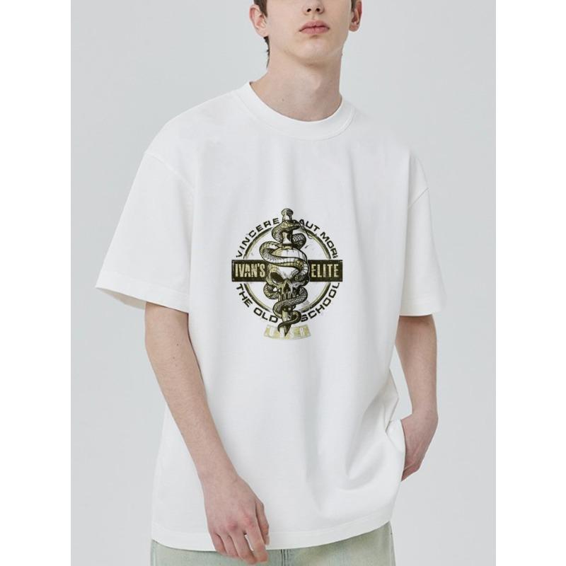 Bílé tričko s potiskem hadí lebky a nápisem Ivan's Elite pro volný čas