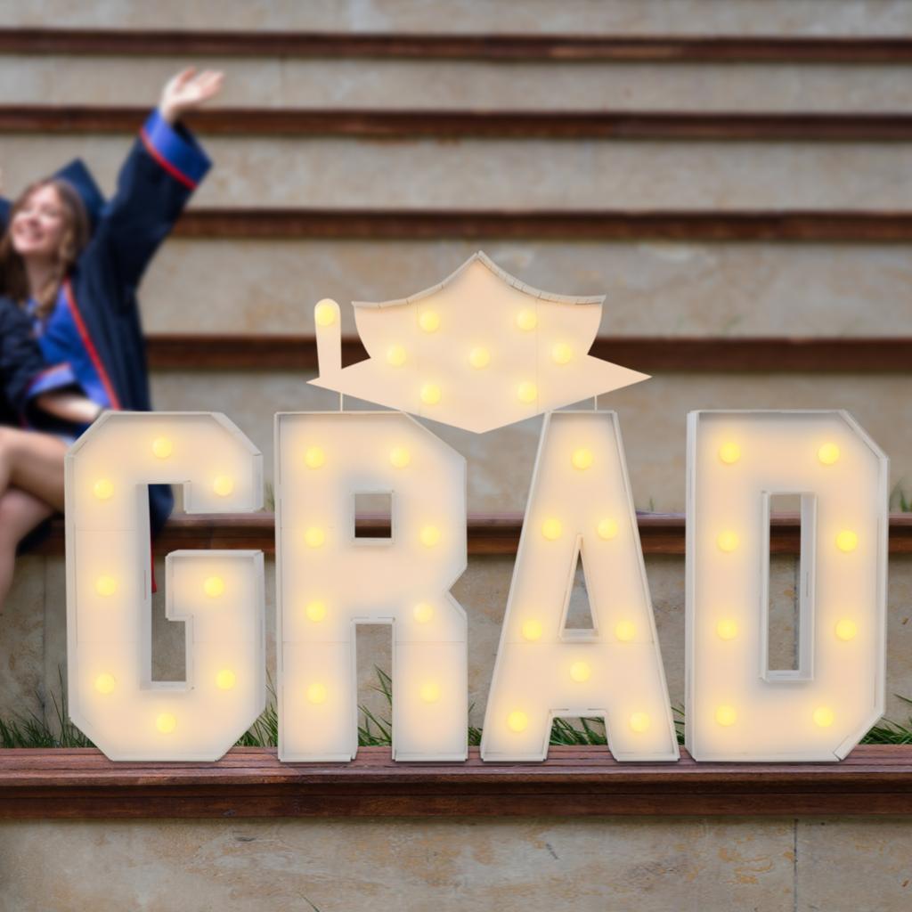 Graduation Party Decorations, GRAD Light Up Letters Kit, LED Marquee Sign for Graduation Ceremony, Cap Light, Photo Booth Props
