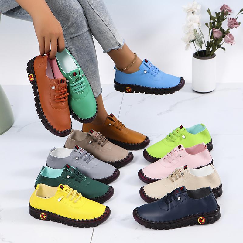 Fashion Women Sneakers 2025 New Flat Running Shoes Elastic Straps Comfortable Sneakers Women Large Size Soft Leather Sports Shoes Women
