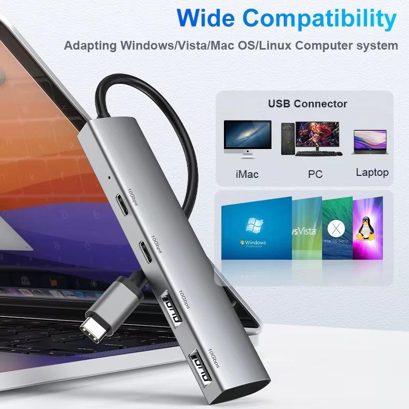 4 Ports Type C HUB USB 3.1 HUB 10Gbps High Speed USB Splitter USB C Hub for PC Computer Accessories Laptop Macbook Pro