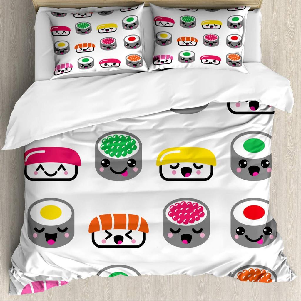 Sushi Duvet Cover Cute Rice Ball Bedding Set Children And Girls Room Decoration Three-Piece Set