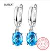 Square Genuine Blue Topaz Amethyst Citrine Garnet Created Sapphire Ruby Emerald 925 Silver Stud Earrings