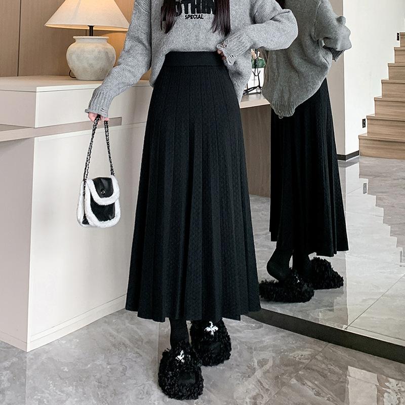 

Осенне-зимняя однотонная вязаная юбка-полусолнце для женщин, эластичная талия, универсальная А-силуэтная юбка 3XL чёрный