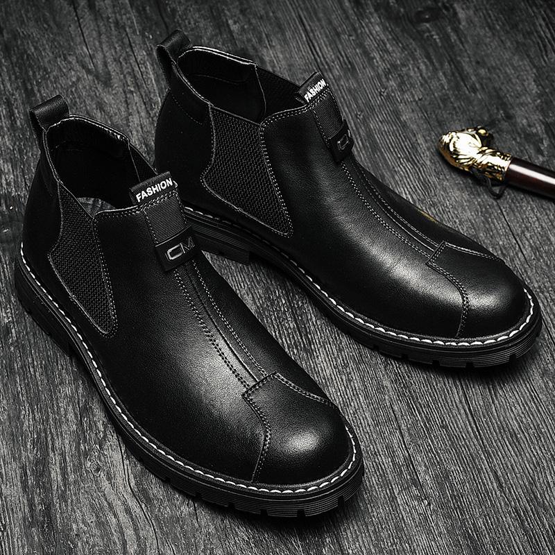 Fashion Leather Ankle Boots Man Casual Loafers Luxury Design Slip On Male Dress Boots Leisure Style Big Size Outdoor Wear-resistant Sole