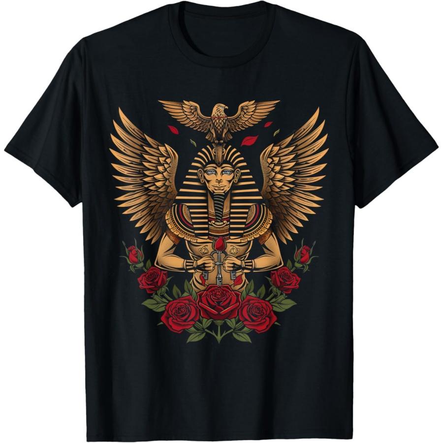 

egypt ancient pharaoh with roses sphinx egyptian T-Shirt(2) XXXXXL чорний