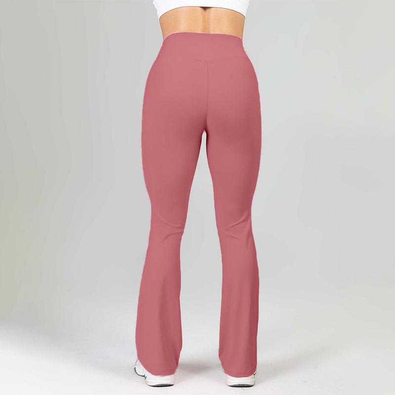 Sheer-effect Flared-leg Pocket Yoga Trousers: High-waisted, Bum-lifting, Slimming, Stretchy Fitness Trousers; Flared Wide-leg Sports Trousers