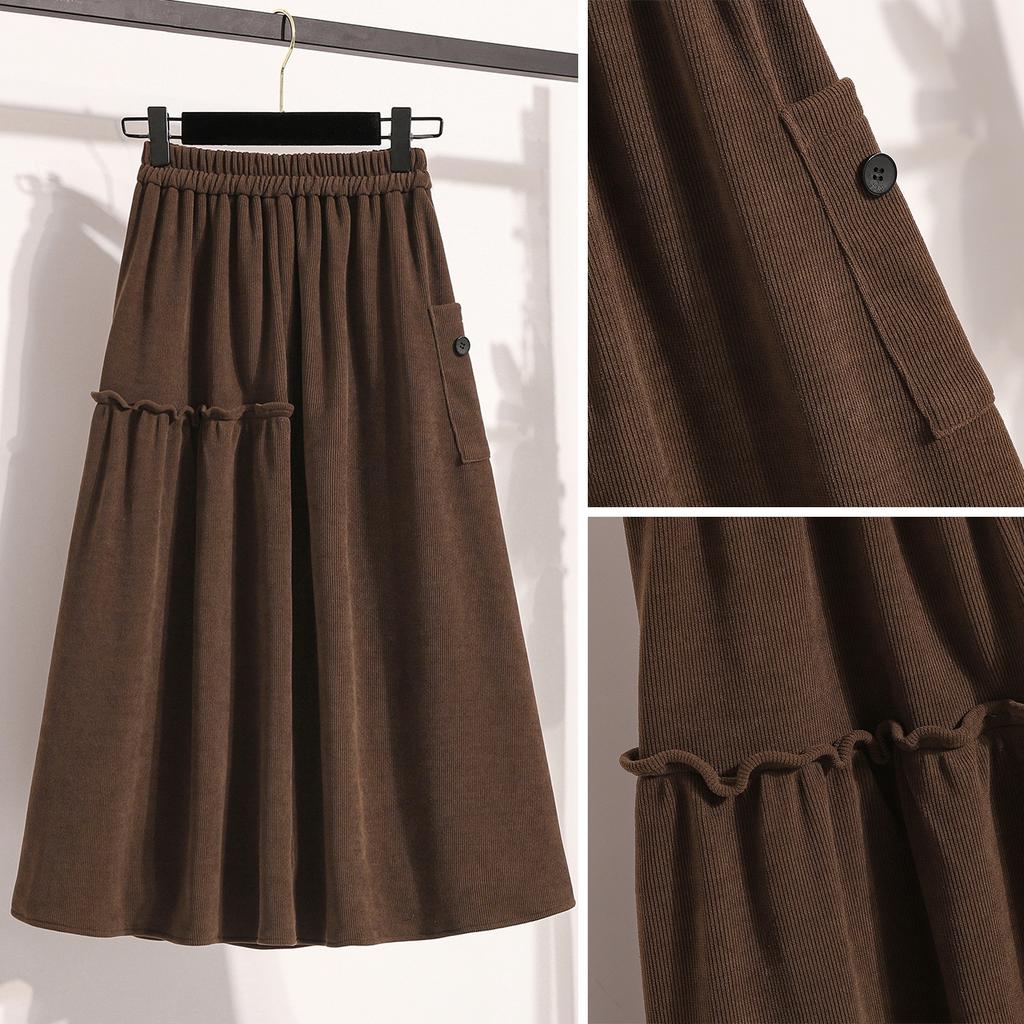 Dimanaf 2025 Autumn Plus Size Long Women Skirts Elastic Waist Oversize Elegant High Waist Skirts A-Line