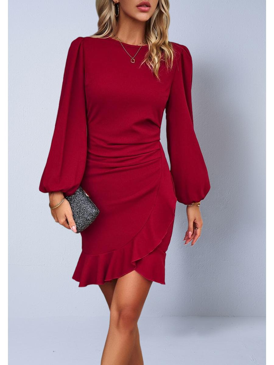 Satin Bodycon Mermaid Dress: European & American Style, 2026 Spring Collection, Sexy Long Sleeve, Slim Fit XL красный