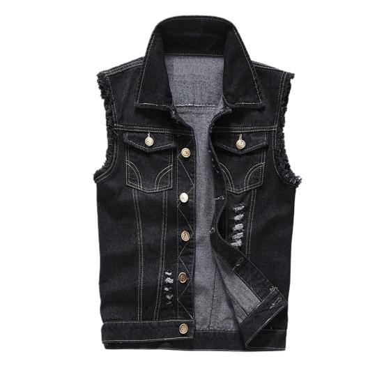 Vest Sleeveless Ripped Single-breasted Turn-down Collar Men Waistcoat for Daily Wear