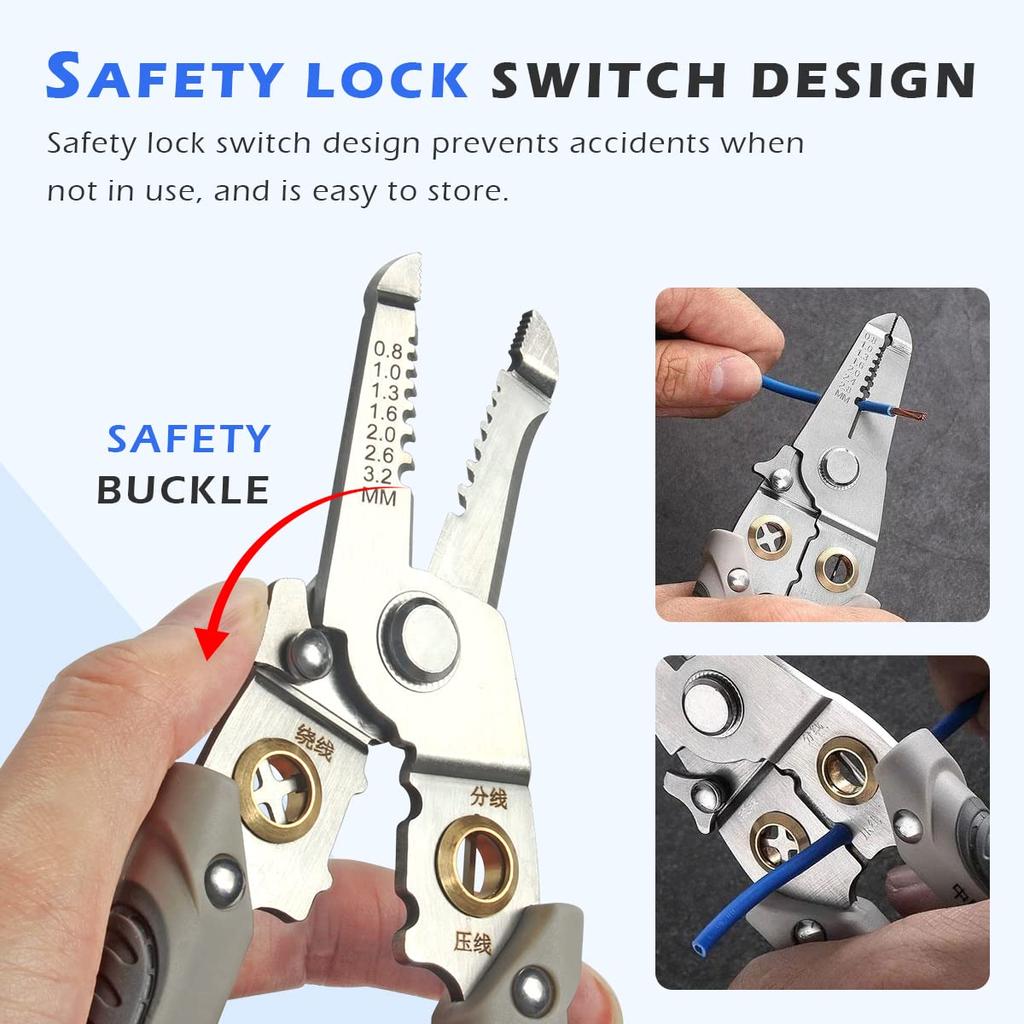 LiTuiLi 7 In 1 Wire Stripper Iron Copper Wire Cutter Cable Cutter Clamper Splitting Wire Crimping Pliers
