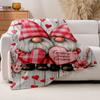 1pc Gnome Sweet Gnome Checkered Plaid Flannel Blanket - Heavyweight Quilted Bedspread with Swedish Gnome Couple & Hearts, Soft