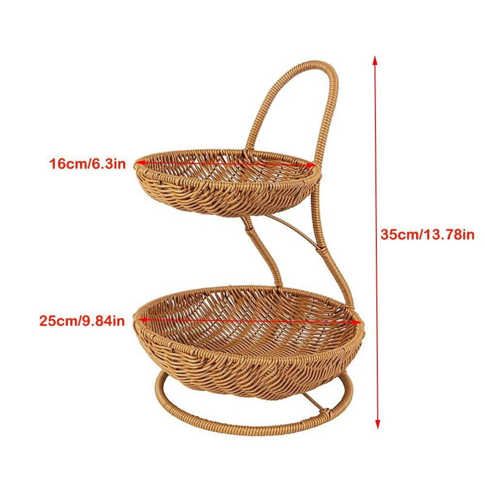 Coș de Fructe cu 2 Nivele Împletit Manual Decorativ Tavă Stativă Coș Nou pentru Alimente Camera de Zi