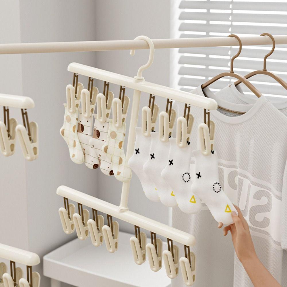 Portable Socks Drying Rack Detachable Windproof Rotatable Hook Hanger Non-Slip Space-saving Clothes Drying Rack with Clips