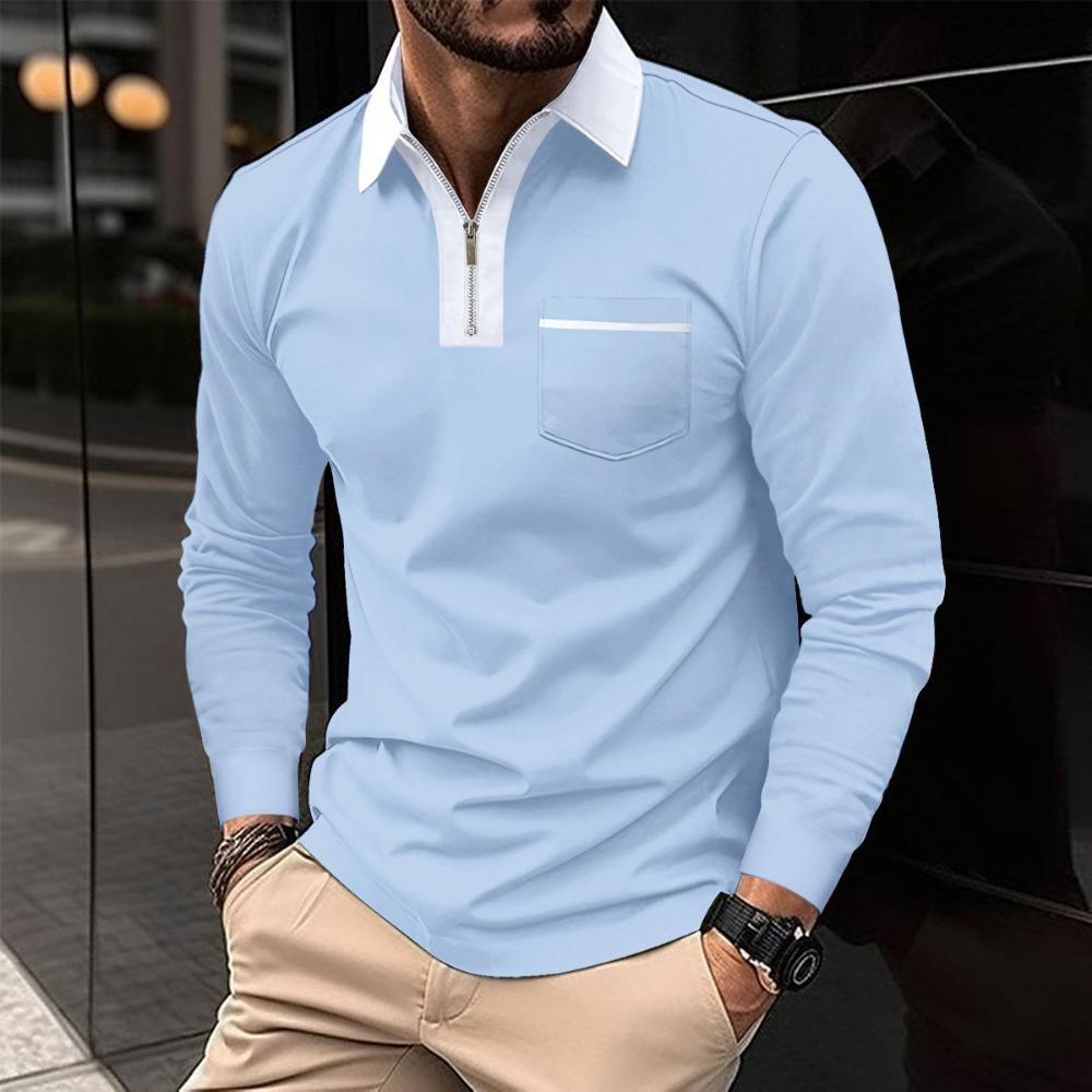 Men's Slim Fit Pocket Long Sleeved T-shirt Polo Shirt