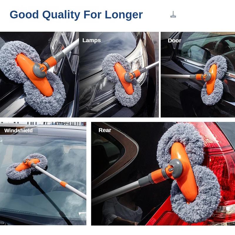 Car Wash Mop Rotating Double Brush Head Three-Section Telescopic Mop Telescopic MopWindow Cleaning Maintenance Car Accessories